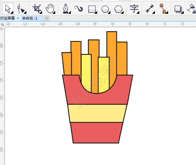 CorelDRAW画一包卡通薯条