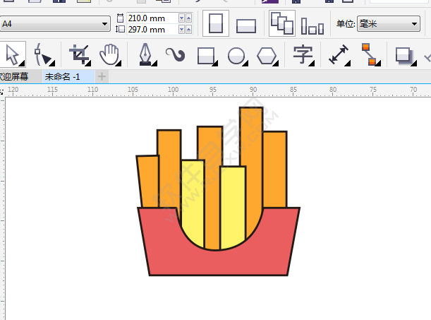 CorelDRAW画一包卡通薯条