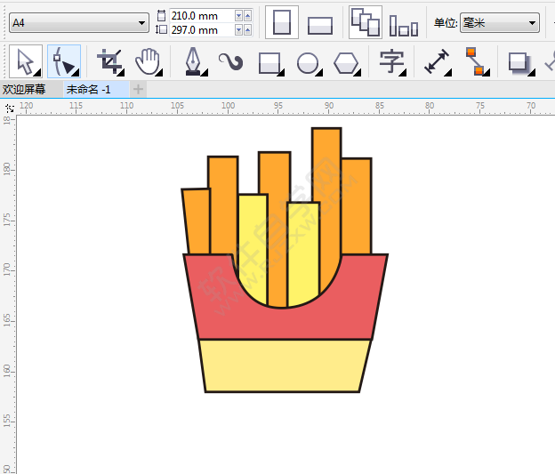 CorelDRAW画一包卡通薯条