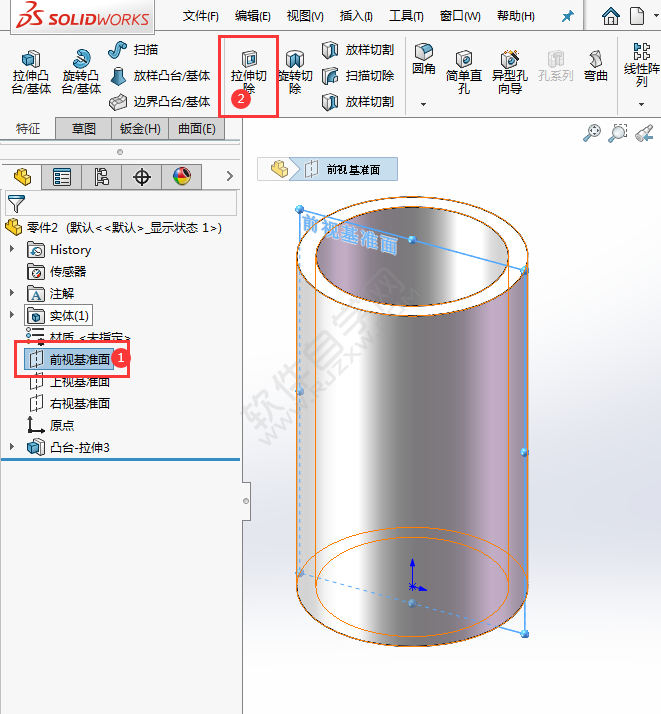 solidworks圆柱上开槽