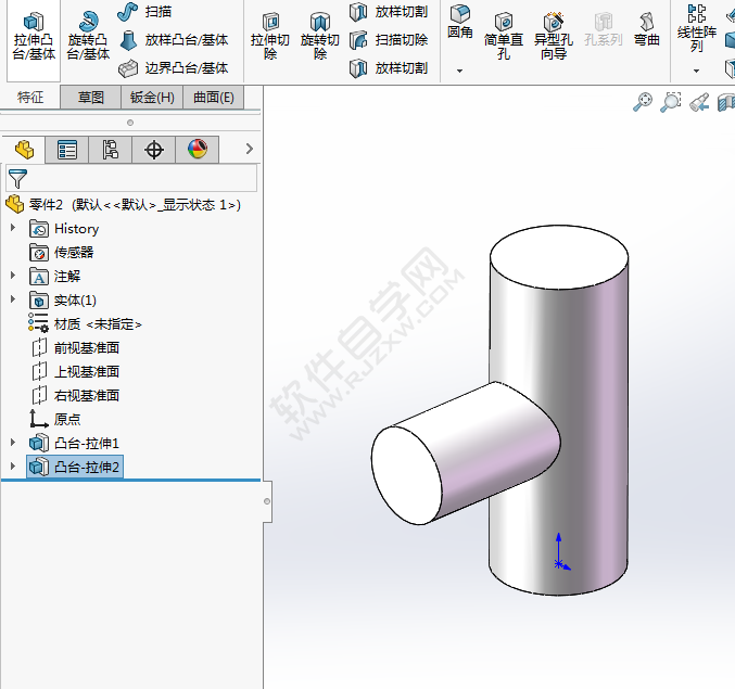 solidworks怎么在圆柱上拉伸