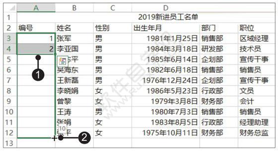 Excel2019制作新员工名单并格式化表格